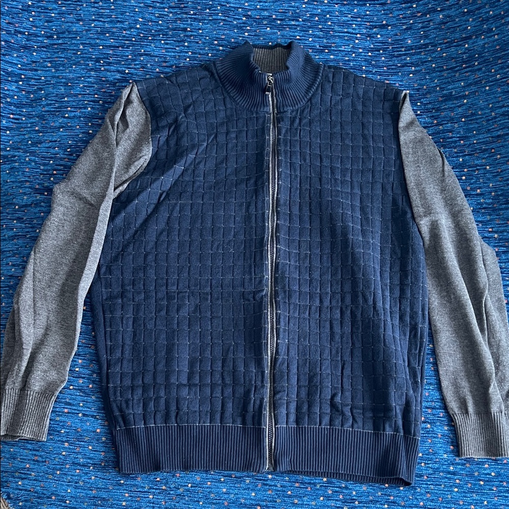 Men's Blue and Gray Sweater full zip sweater, Luchiano Visconti size M